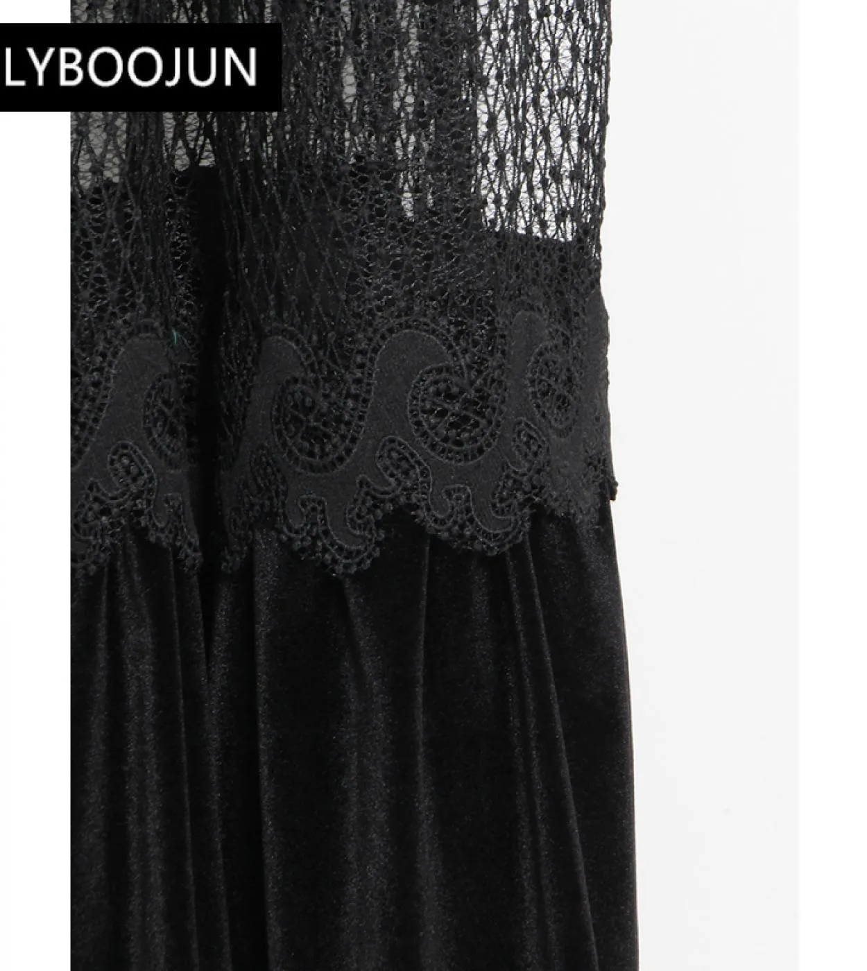 Abiti da donna di alta qualità di lusso Abiti in velluto nero Abiti da donna in velluto nero in pizzo