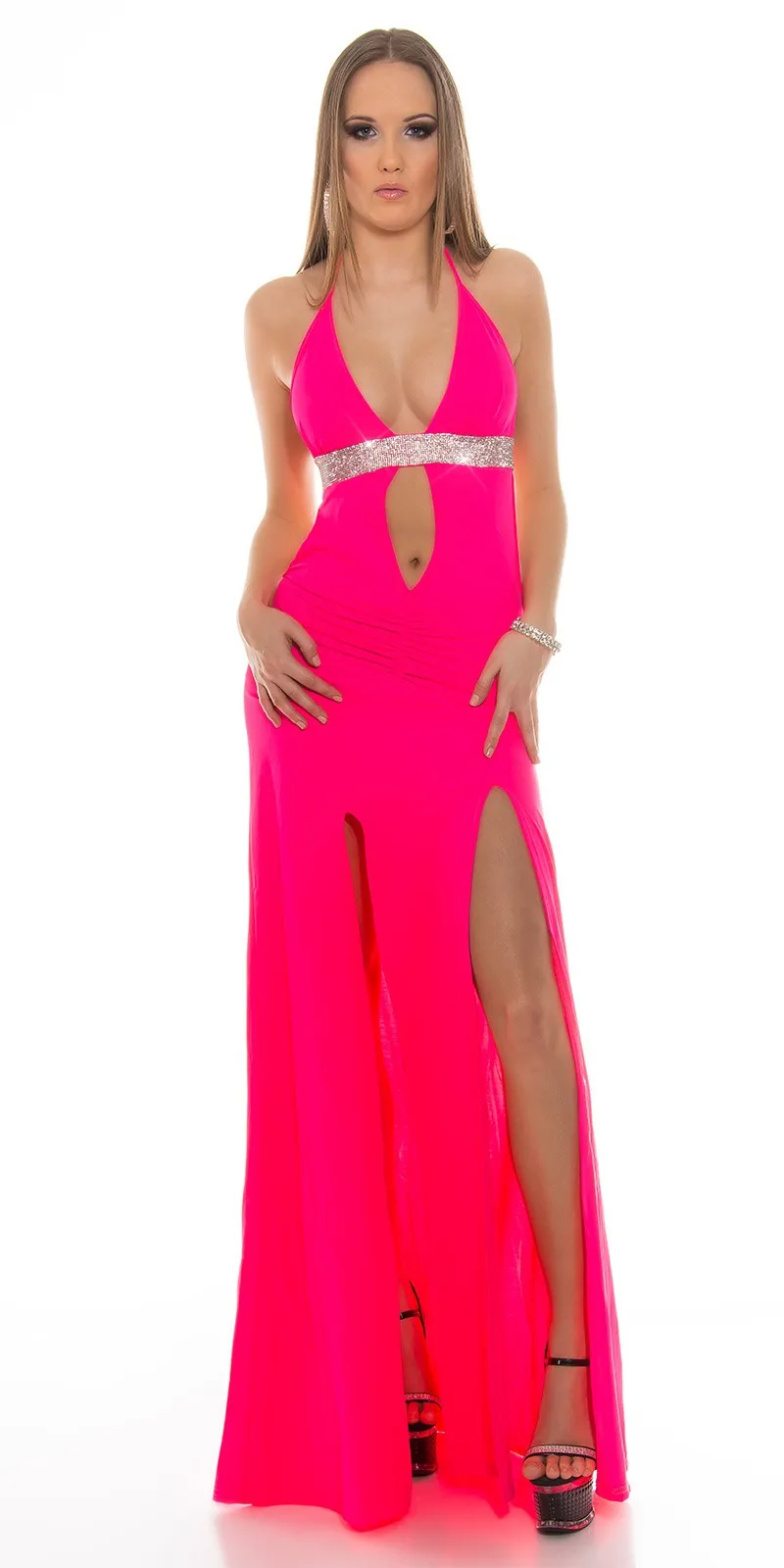 Abito lungo AL032 fucsia fluo
