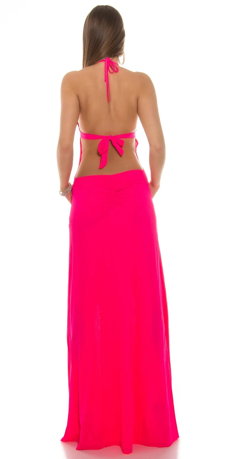 Abito lungo AL032 fucsia fluo