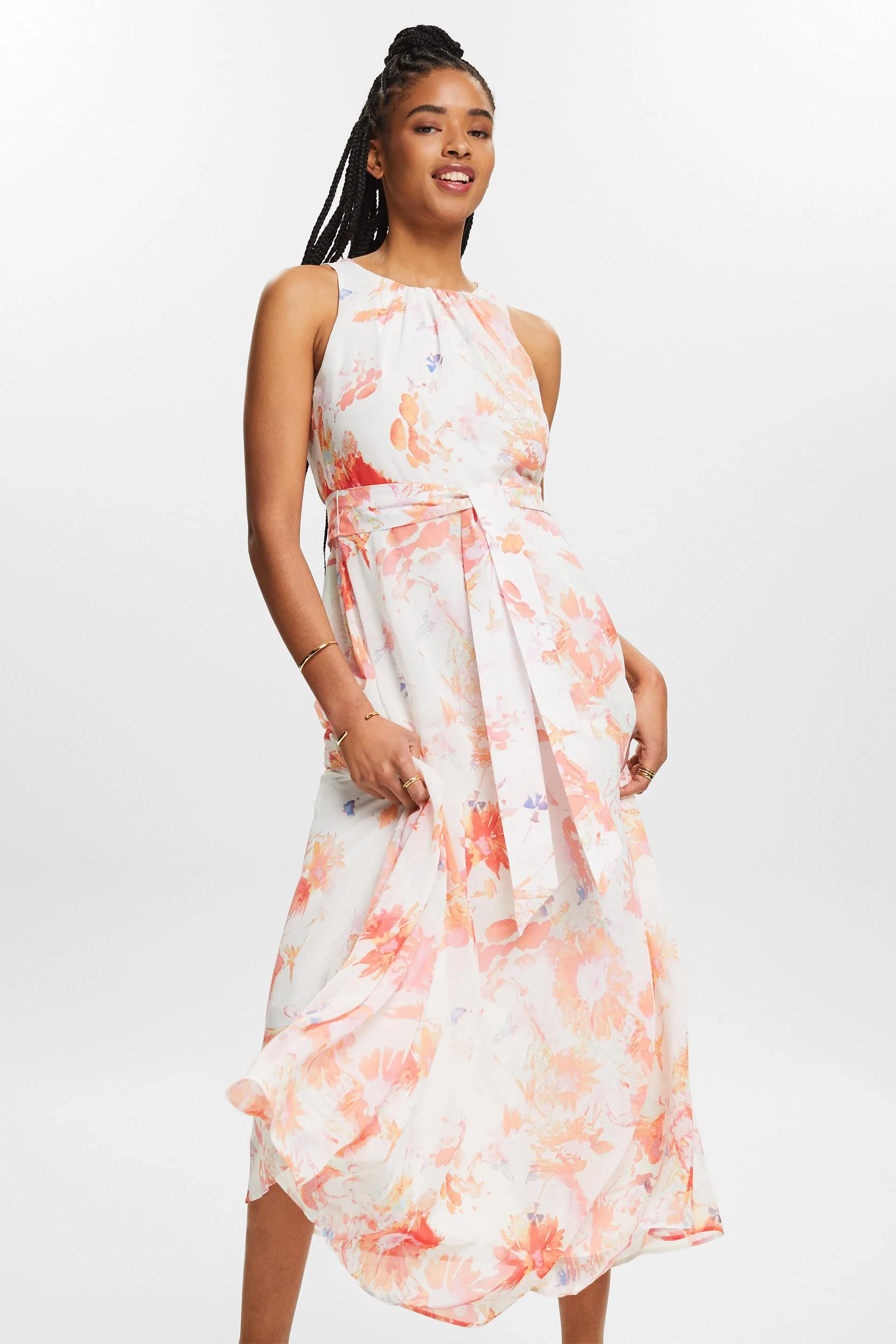 Abito midi in chiffon stampato