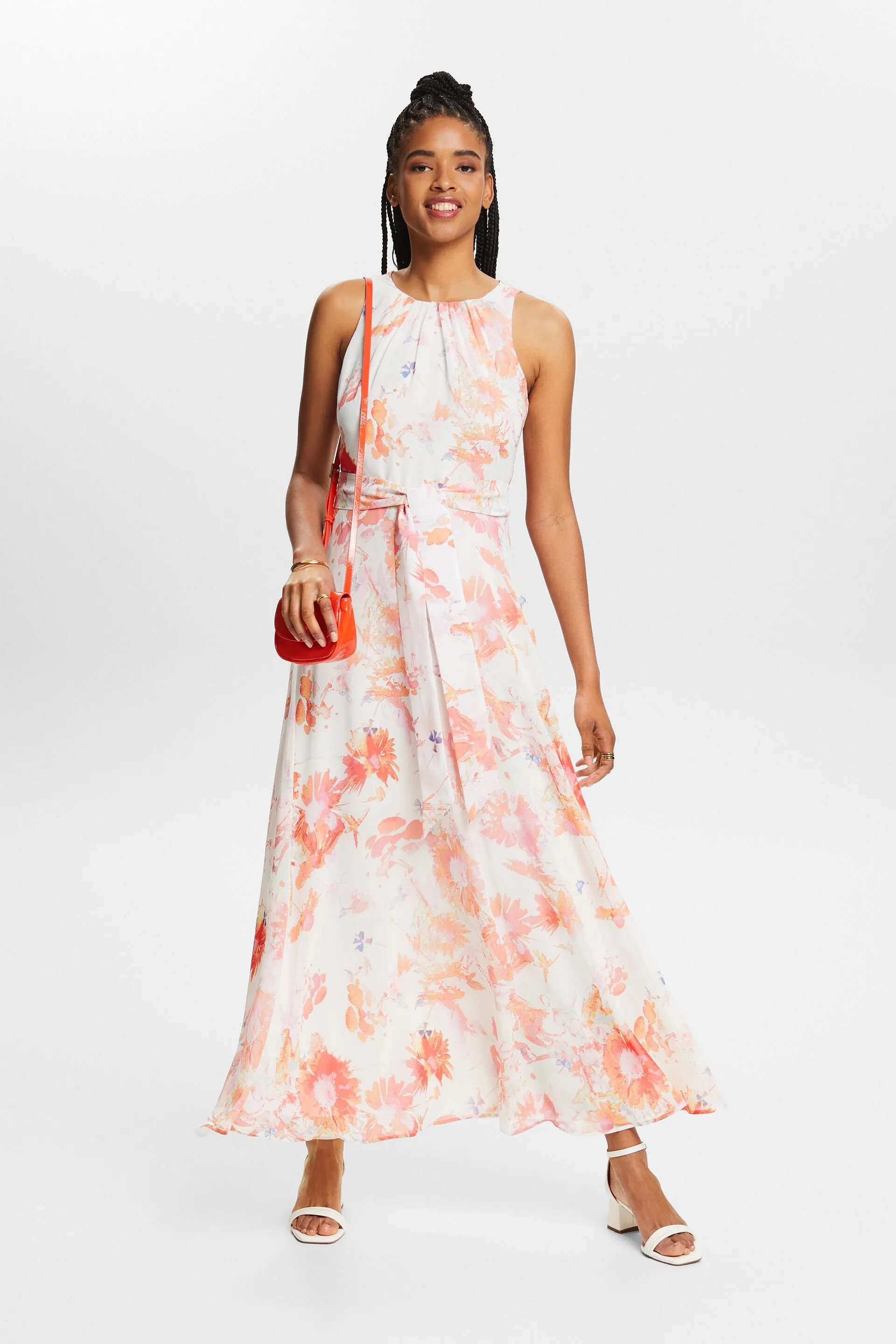 Abito midi in chiffon stampato