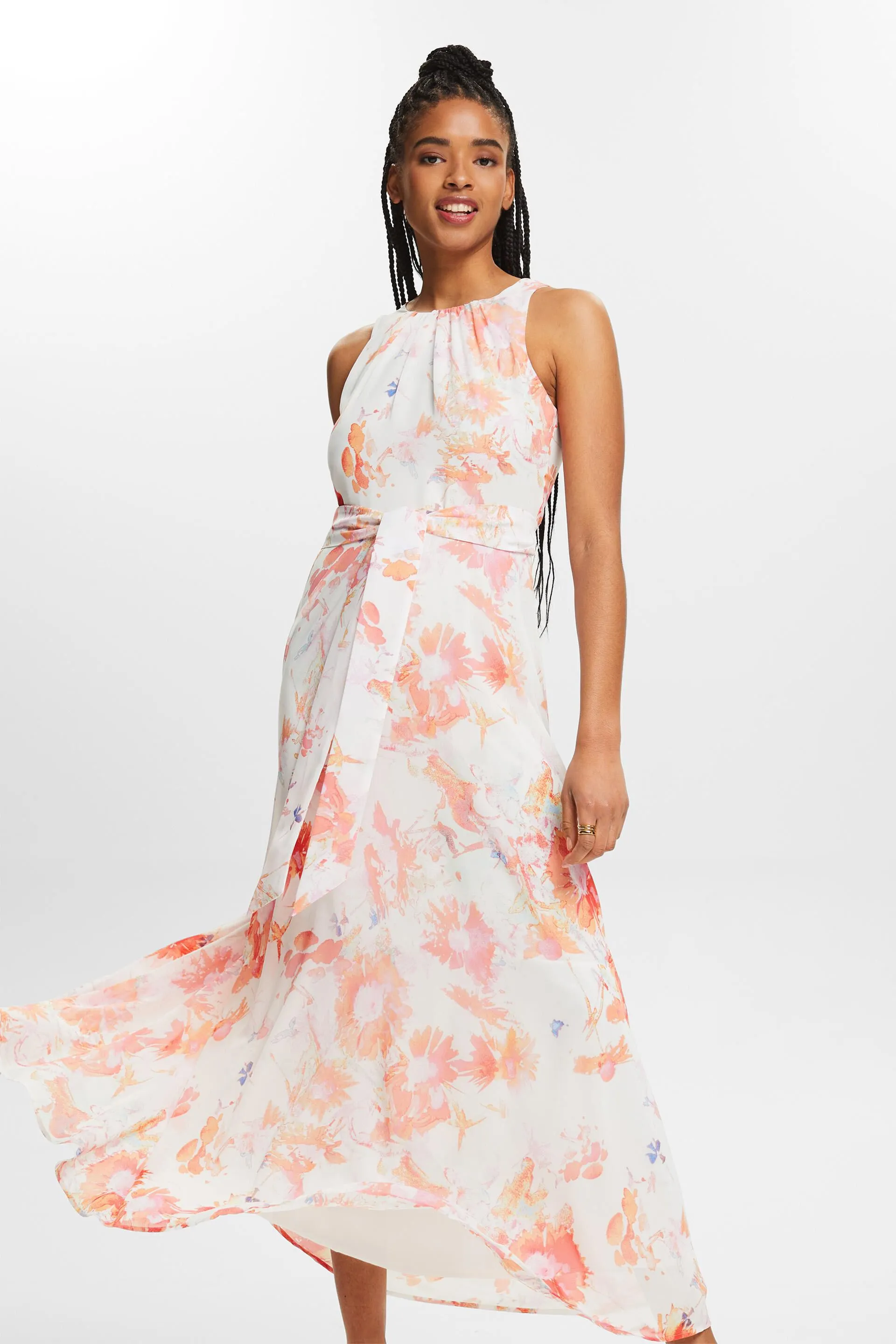 Abito midi in chiffon stampato