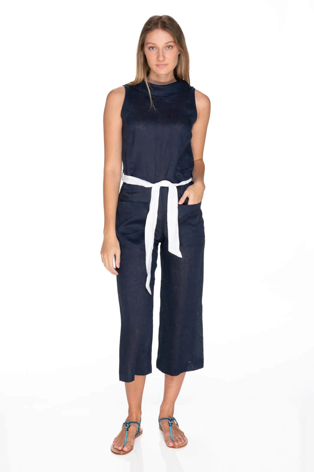  Amalfi Coast Tuta Sara blu notte in lino Made in italy Amalfi Coast  