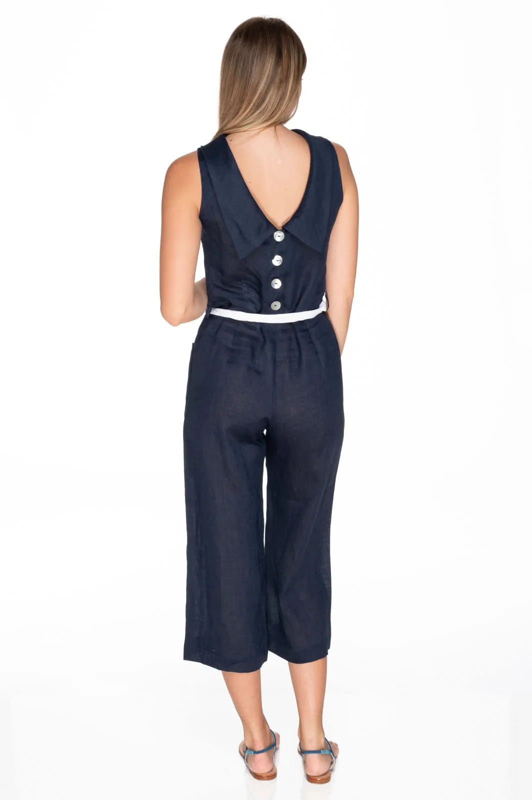  Amalfi Coast Tuta Sara blu notte in lino Made in italy Amalfi Coast  