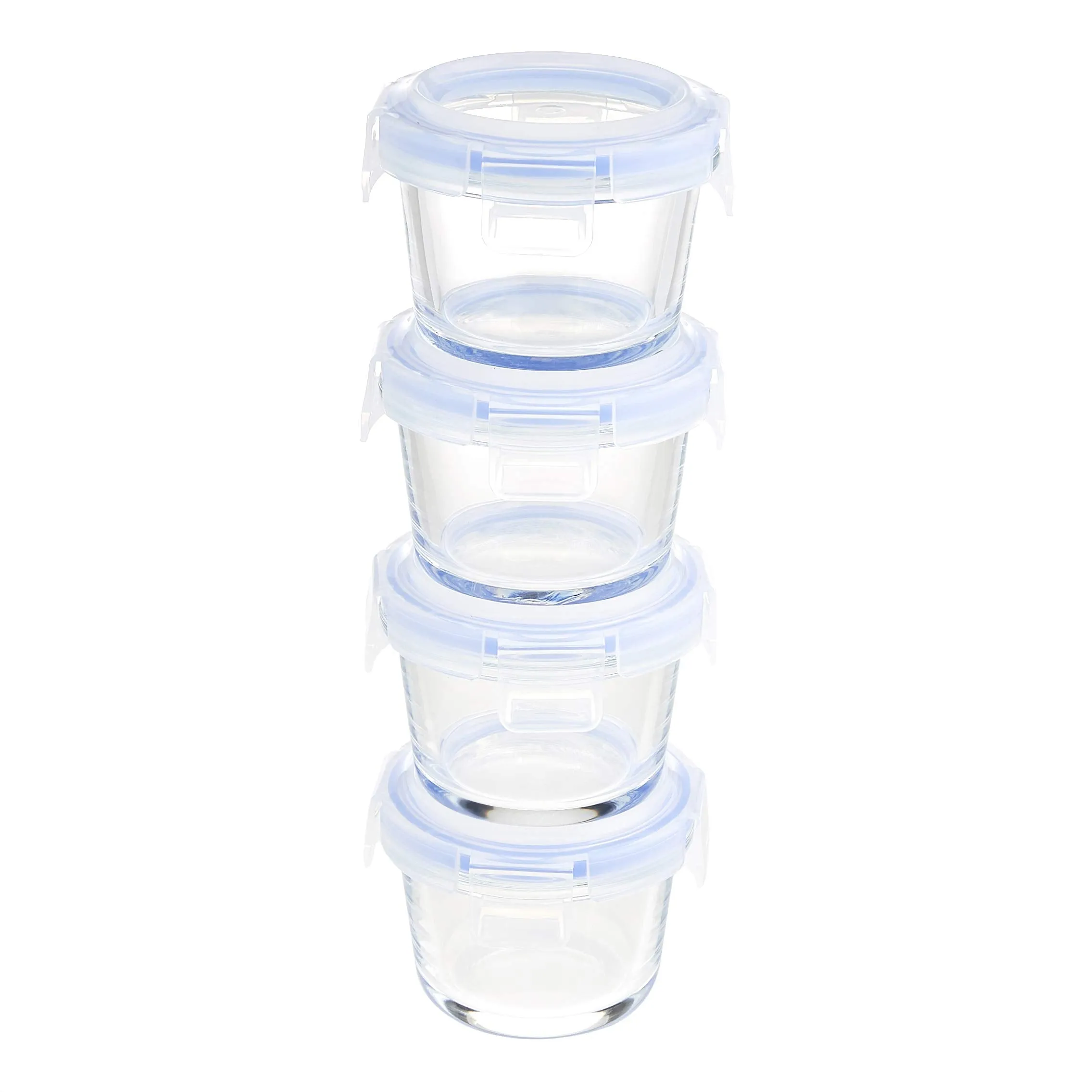 Amazon Basics ABL001 Contenitori in vetro da 150 ml, 4 unità, trasparenti con coperchi blu