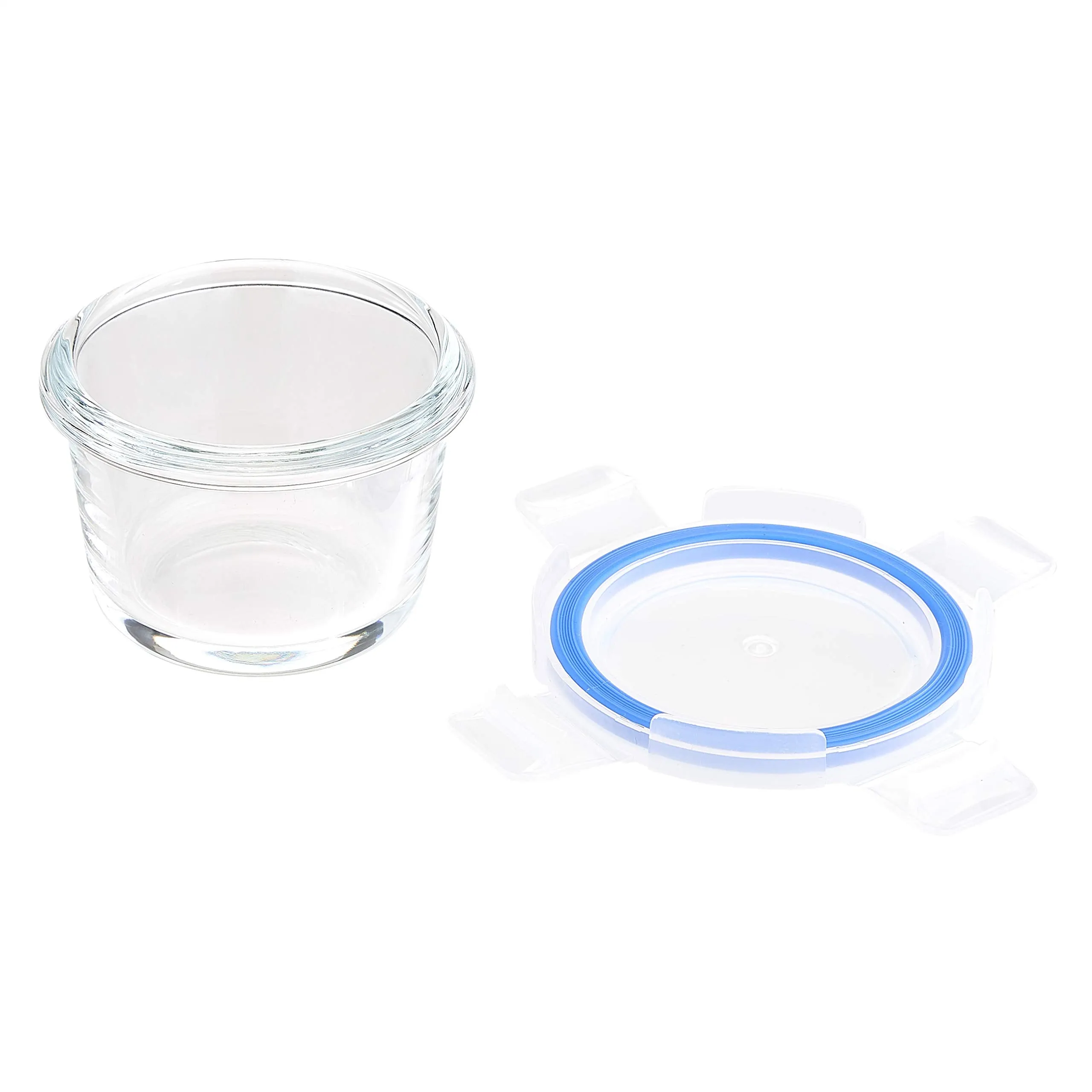 Amazon Basics ABL001 Contenitori in vetro da 150 ml, 4 unità, trasparenti con coperchi blu