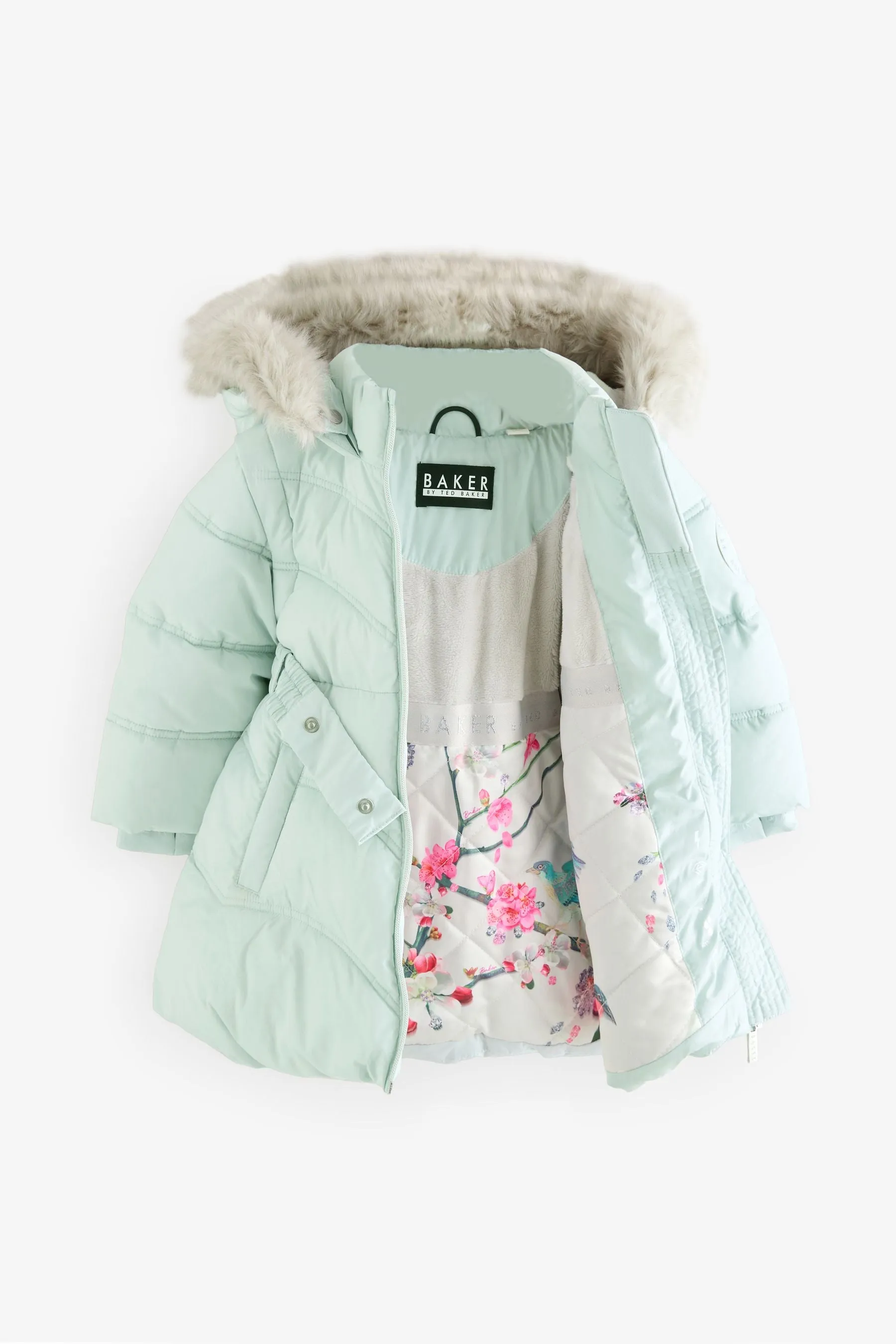 Baker by Ted Baker Antipioggia Rosa Farfallino Cappotto Imbottito con Cintura    