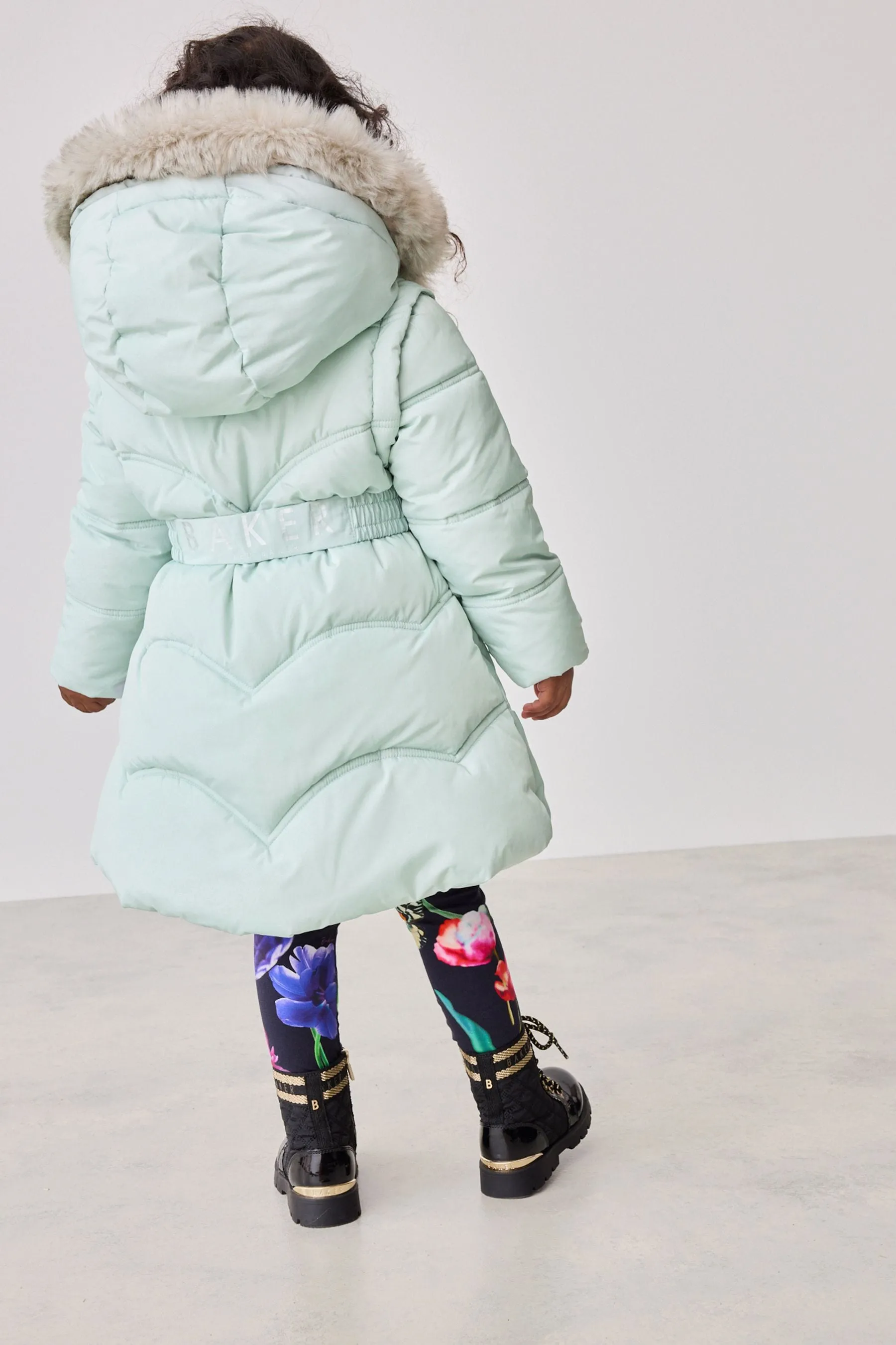 Baker by Ted Baker Antipioggia Rosa Farfallino Cappotto Imbottito con Cintura    