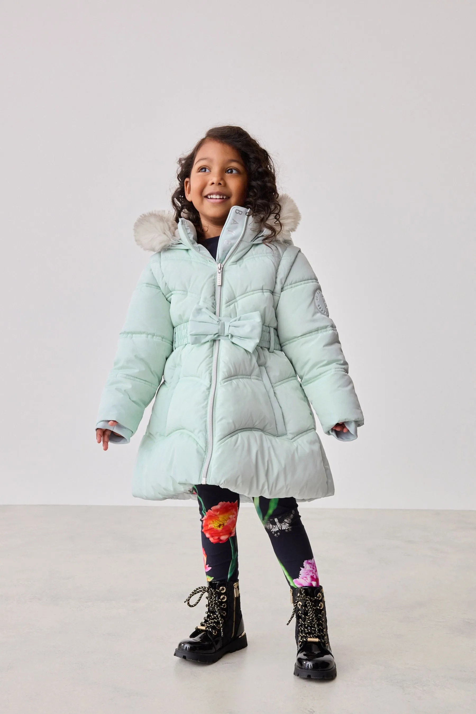 Baker by Ted Baker Antipioggia Rosa Farfallino Cappotto Imbottito con Cintura    