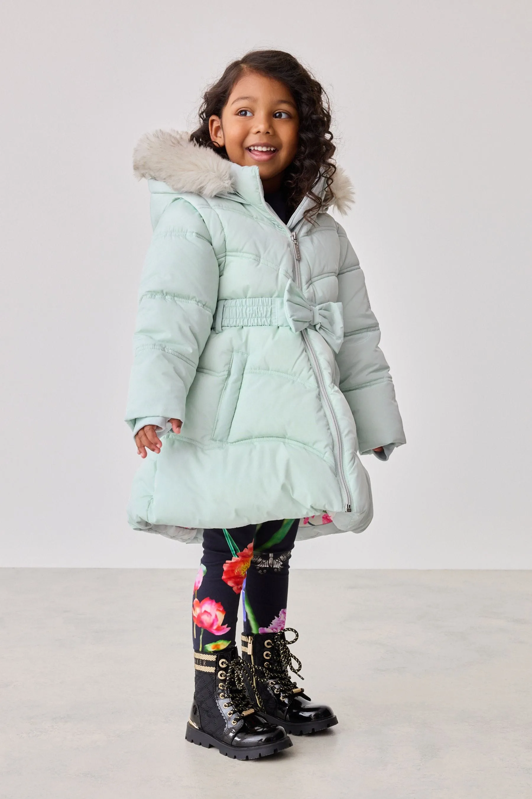 Baker by Ted Baker Antipioggia Rosa Farfallino Cappotto Imbottito con Cintura    