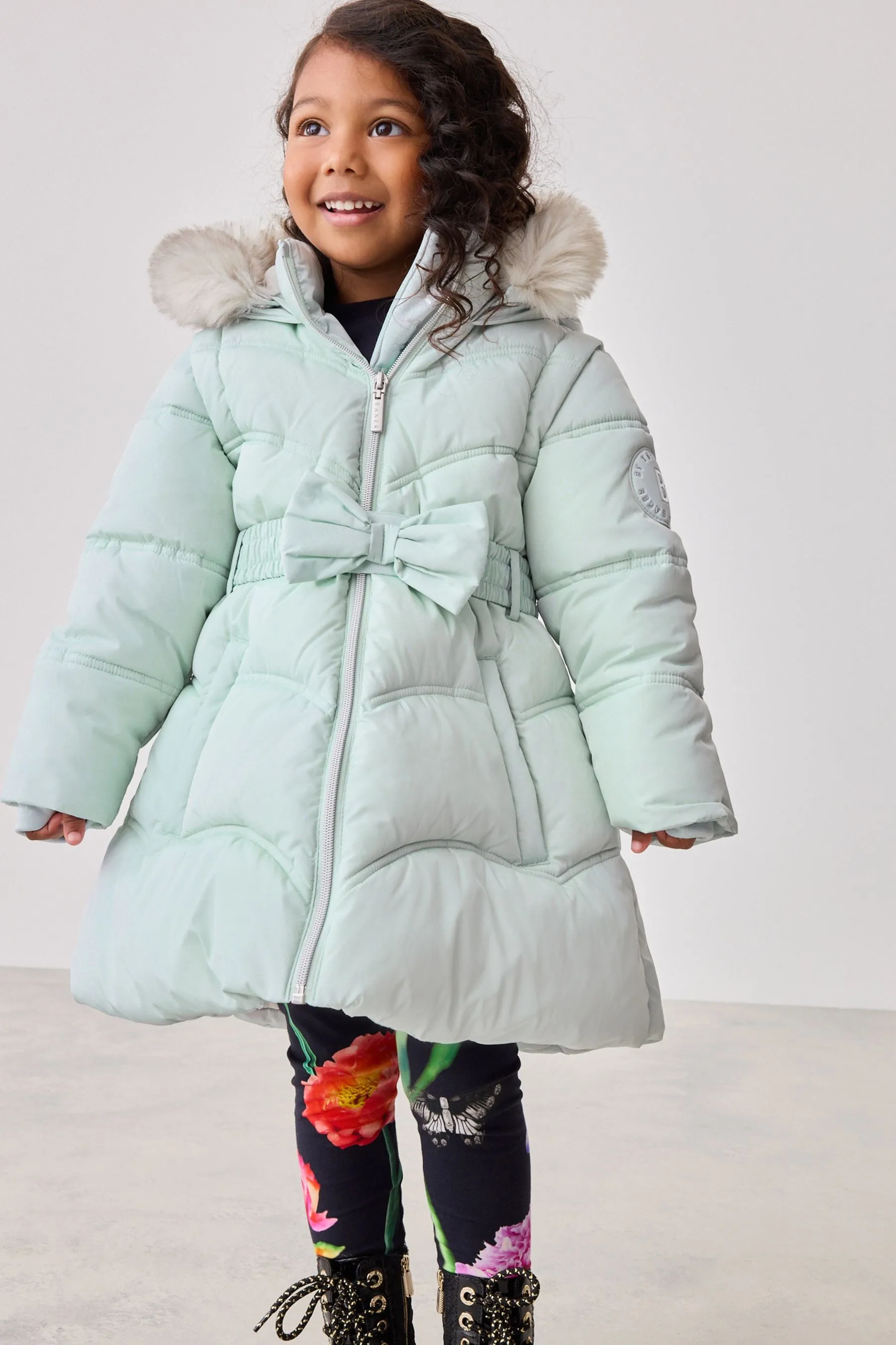 Baker by Ted Baker Antipioggia Rosa Farfallino Cappotto Imbottito con Cintura    