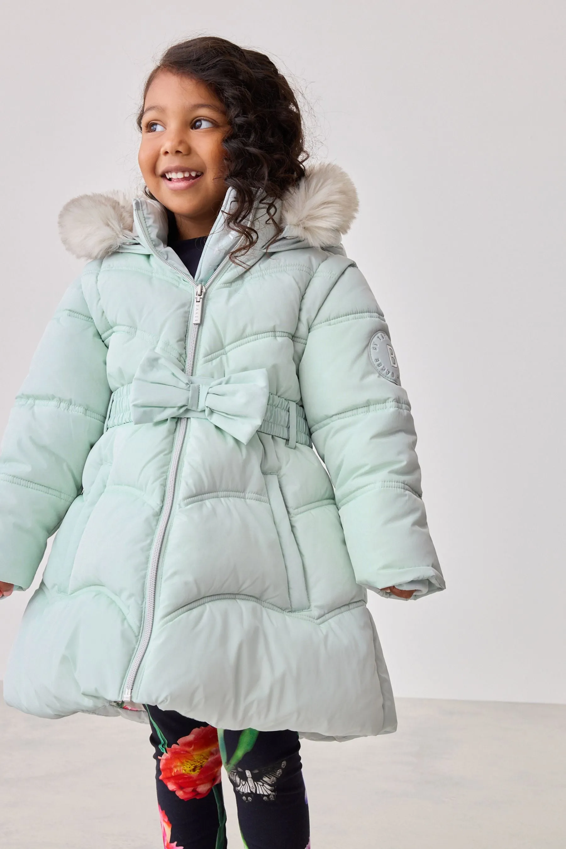 Baker by Ted Baker Antipioggia Rosa Farfallino Cappotto Imbottito con Cintura    