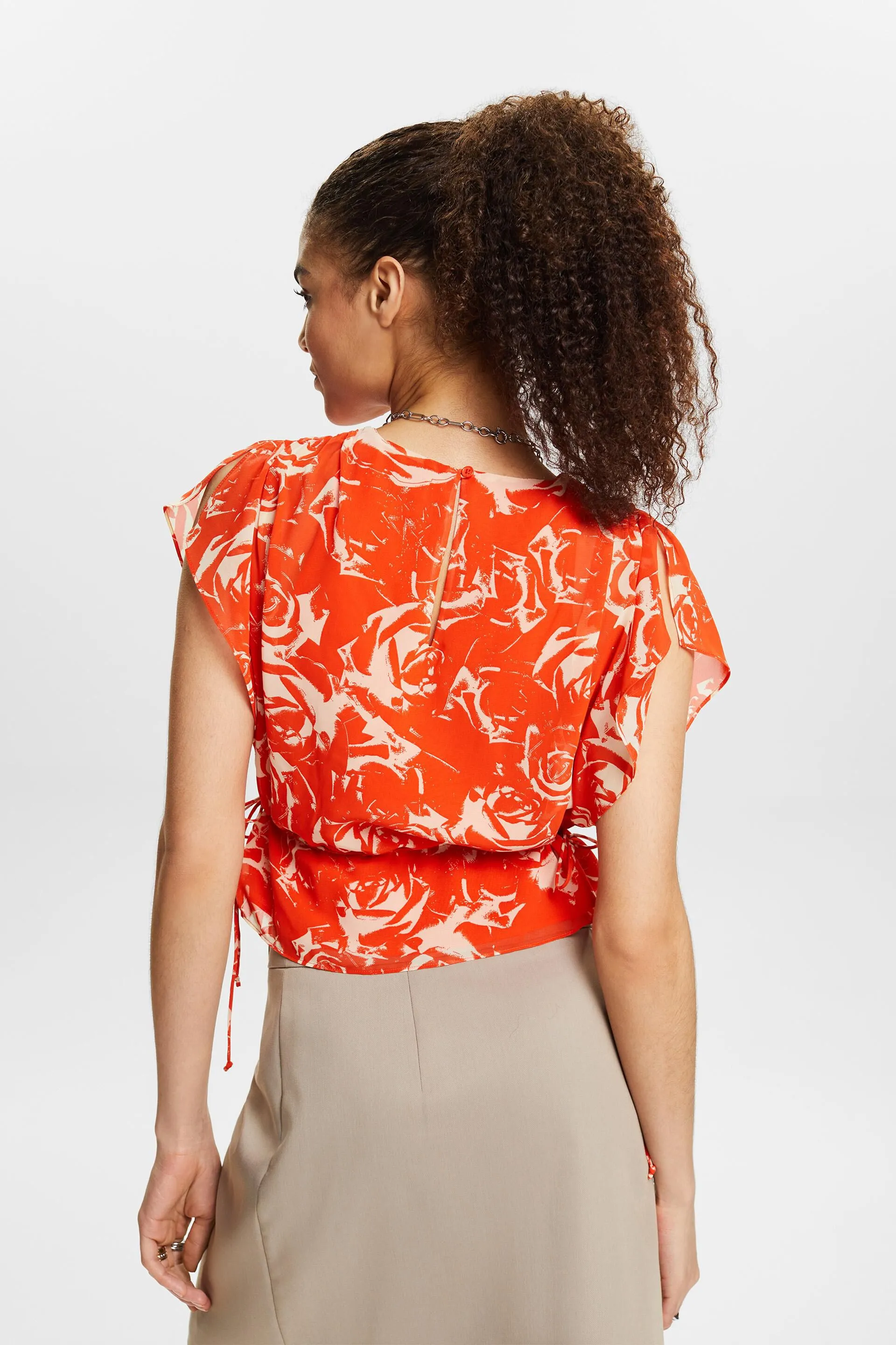 Blusa in chiffon con coulisse e stampa