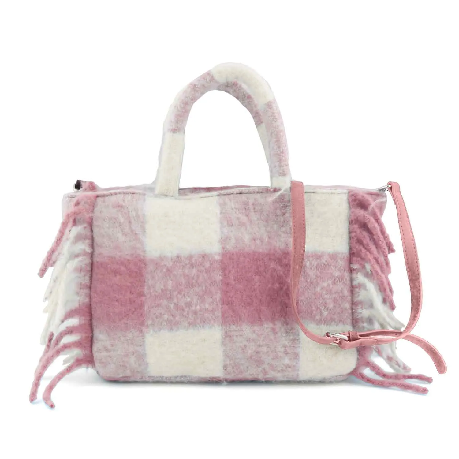 Borsa Colette Blanket Rosa E Bianca A Quadri