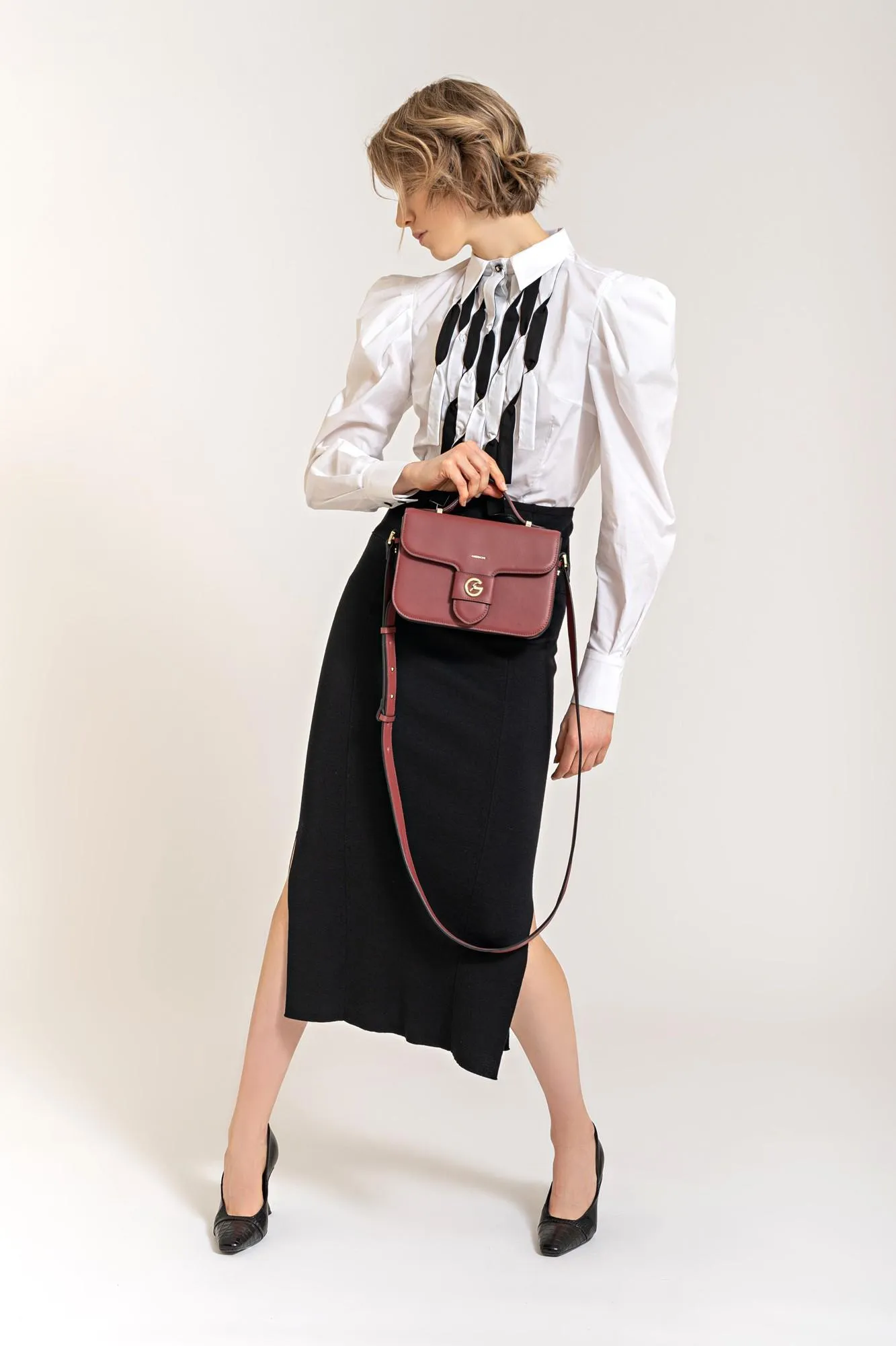 Borsa July Medium in Pelle con Flap colore Bordeaux