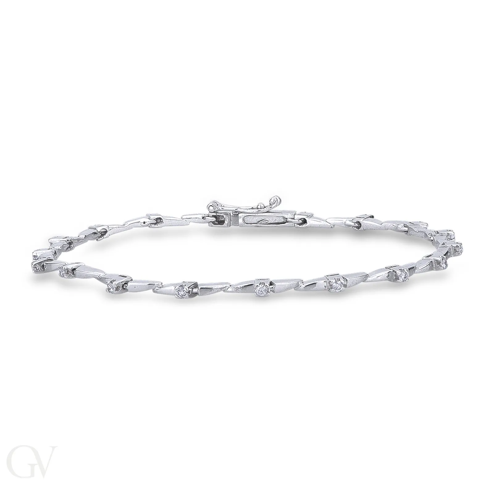 Bracciale in oro bianco 18k con diamanti alternati da barrette