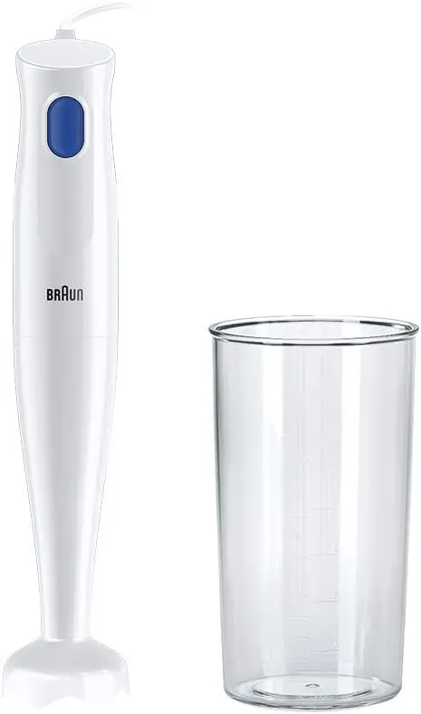 Braun Frullatore a Immersione MQ10.001PWH + Bicchiere graduato 600ml, Minipimer Leggero, Sistema EasyTwist per cambiare facilmen