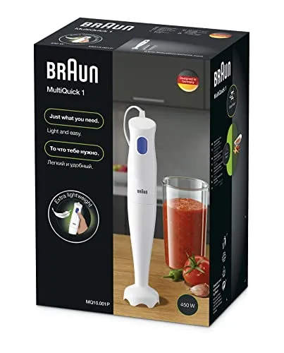 Braun Frullatore a Immersione MQ10.001PWH + Bicchiere graduato 600ml, Minipimer Leggero, Sistema EasyTwist per cambiare facilmen