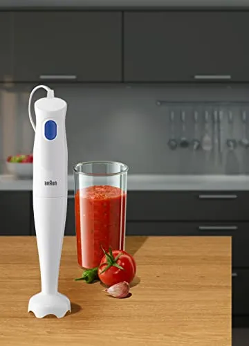 Braun Frullatore a Immersione MQ10.001PWH + Bicchiere graduato 600ml, Minipimer Leggero, Sistema EasyTwist per cambiare facilmen