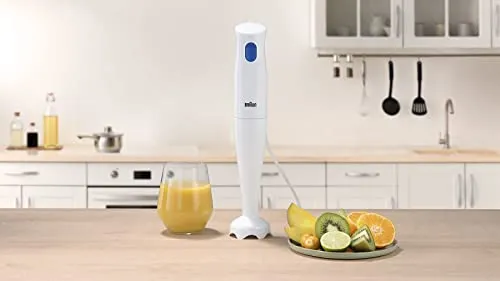 Braun Frullatore a Immersione MQ10.001PWH + Bicchiere graduato 600ml, Minipimer Leggero, Sistema EasyTwist per cambiare facilmen