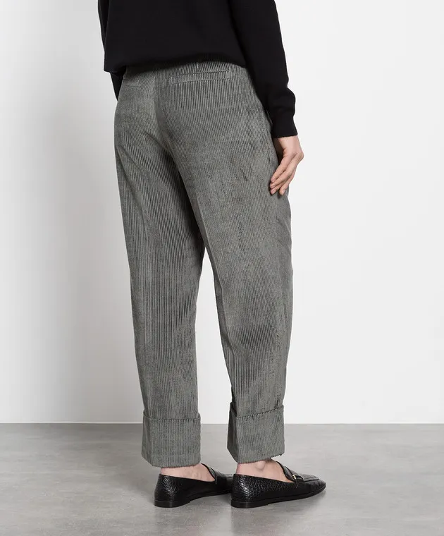 Brunello Cucinelli Pantaloni in velluto a coste verde oliva MP518P8105