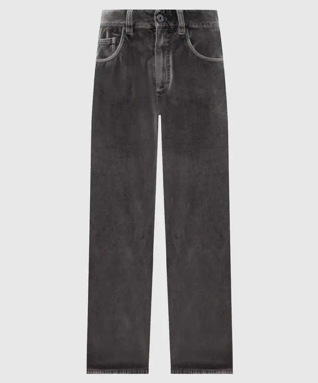 Brunello Cucinelli Pantaloni in velluto grigio con catena monil MB105P5951