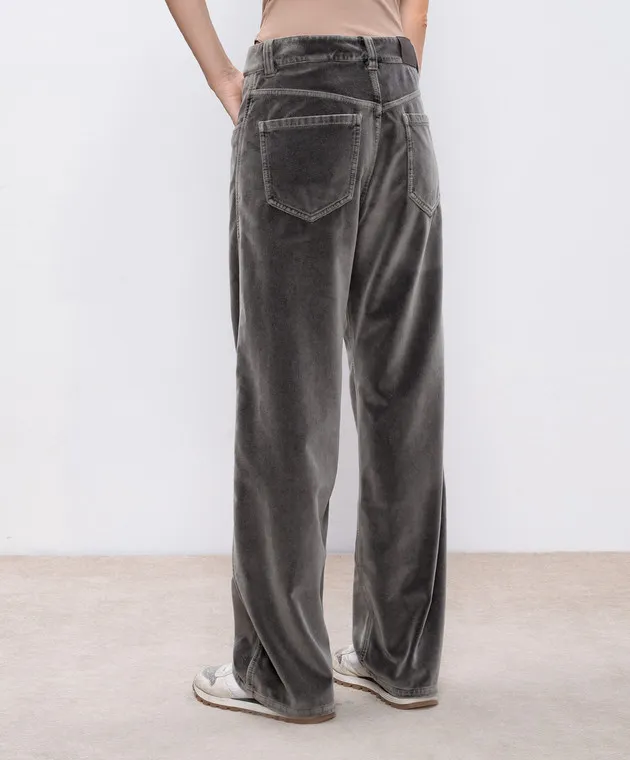 Brunello Cucinelli Pantaloni in velluto grigio con catena monil MB105P5951