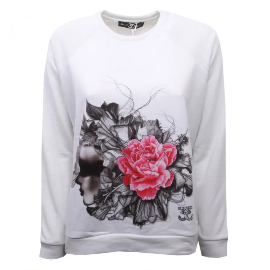 C0099 felpa donna SWEET MATILDA bianco/nero/fuxia maglia sweatshirt woman