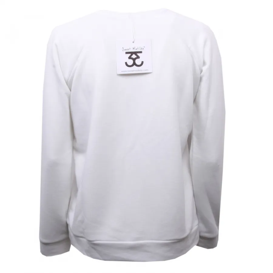 C0099 felpa donna SWEET MATILDA bianco/nero/fuxia maglia sweatshirt woman