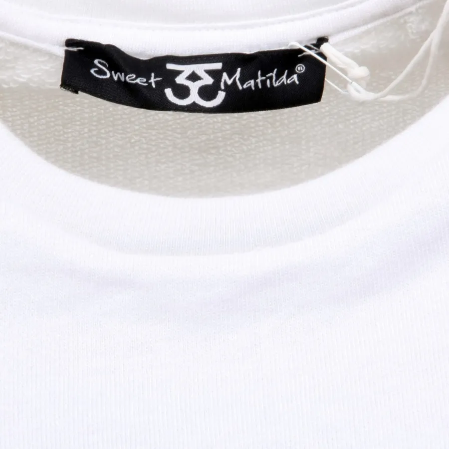 C0099 felpa donna SWEET MATILDA bianco/nero/fuxia maglia sweatshirt woman