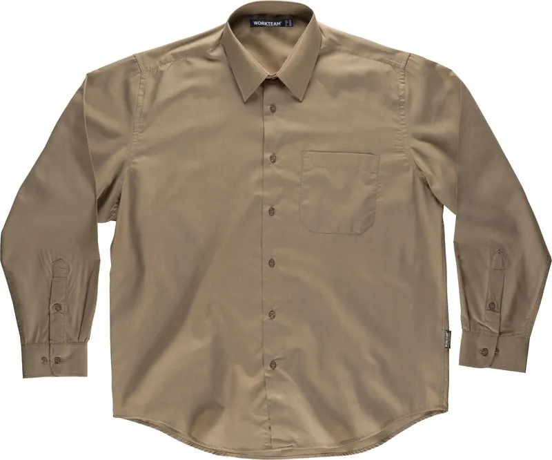 Camicia a maniche lunghe con una borsa sul petto Beige
