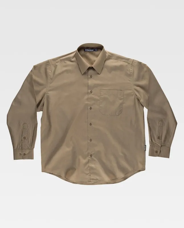 Camicia a maniche lunghe con una borsa sul petto Beige