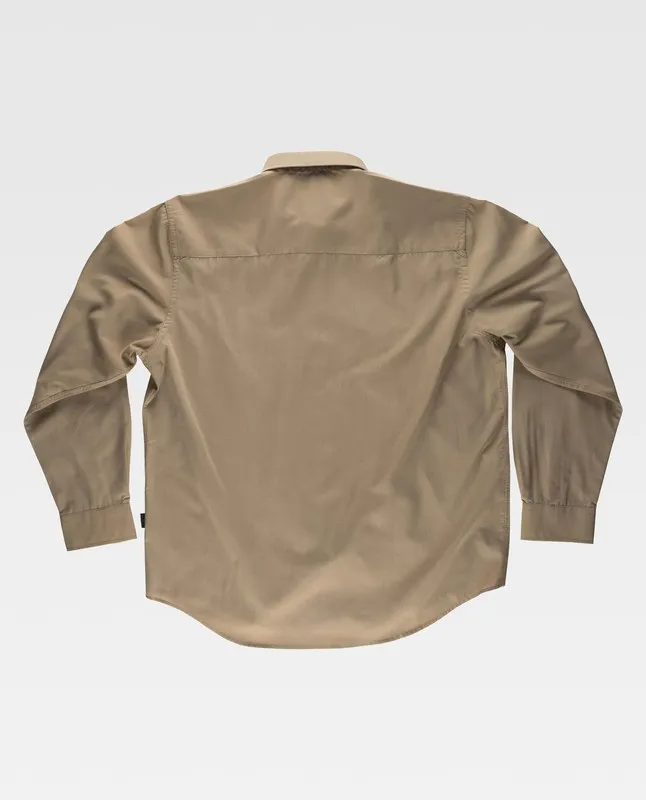 Camicia a maniche lunghe con una borsa sul petto Beige