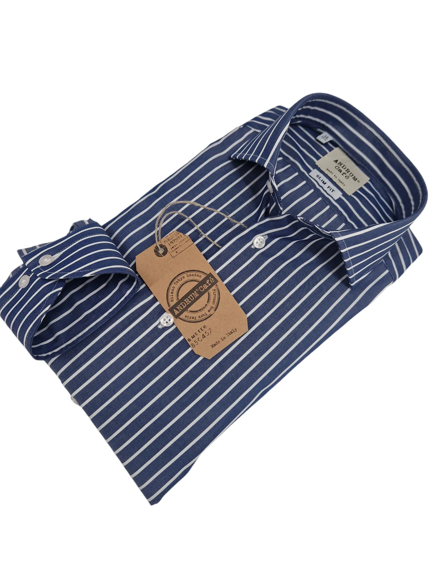 Camicia fasciata blu a righe bianche Uomo puro cotone alta qualità made in italy men shirt blue stripe high quality