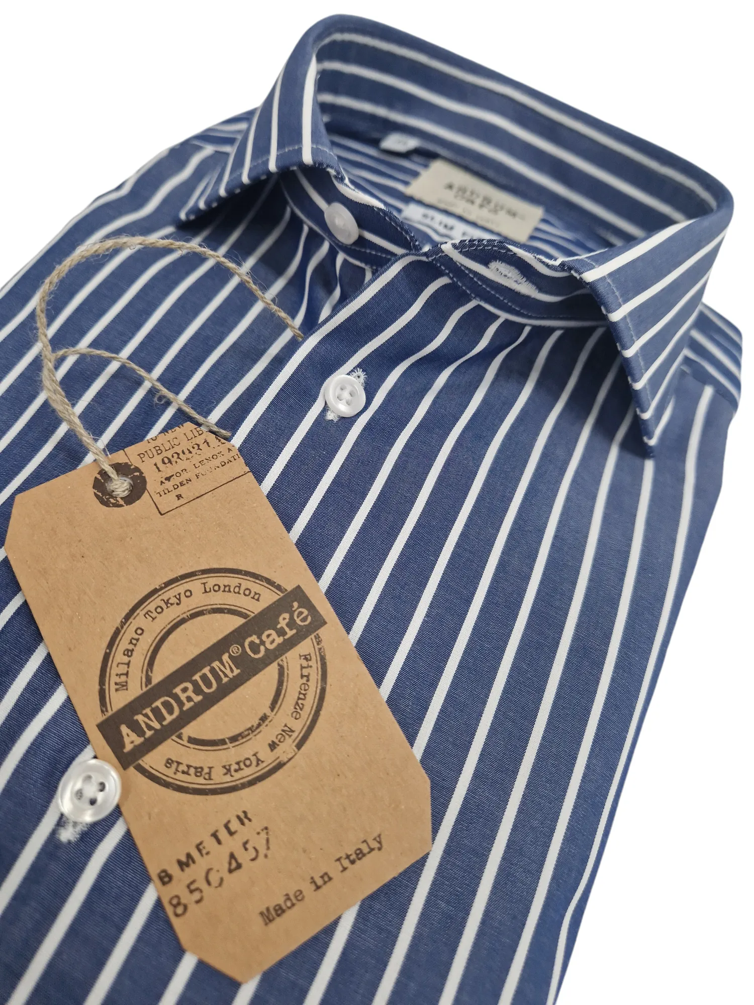 Camicia fasciata blu a righe bianche Uomo puro cotone alta qualità made in italy men shirt blue stripe high quality