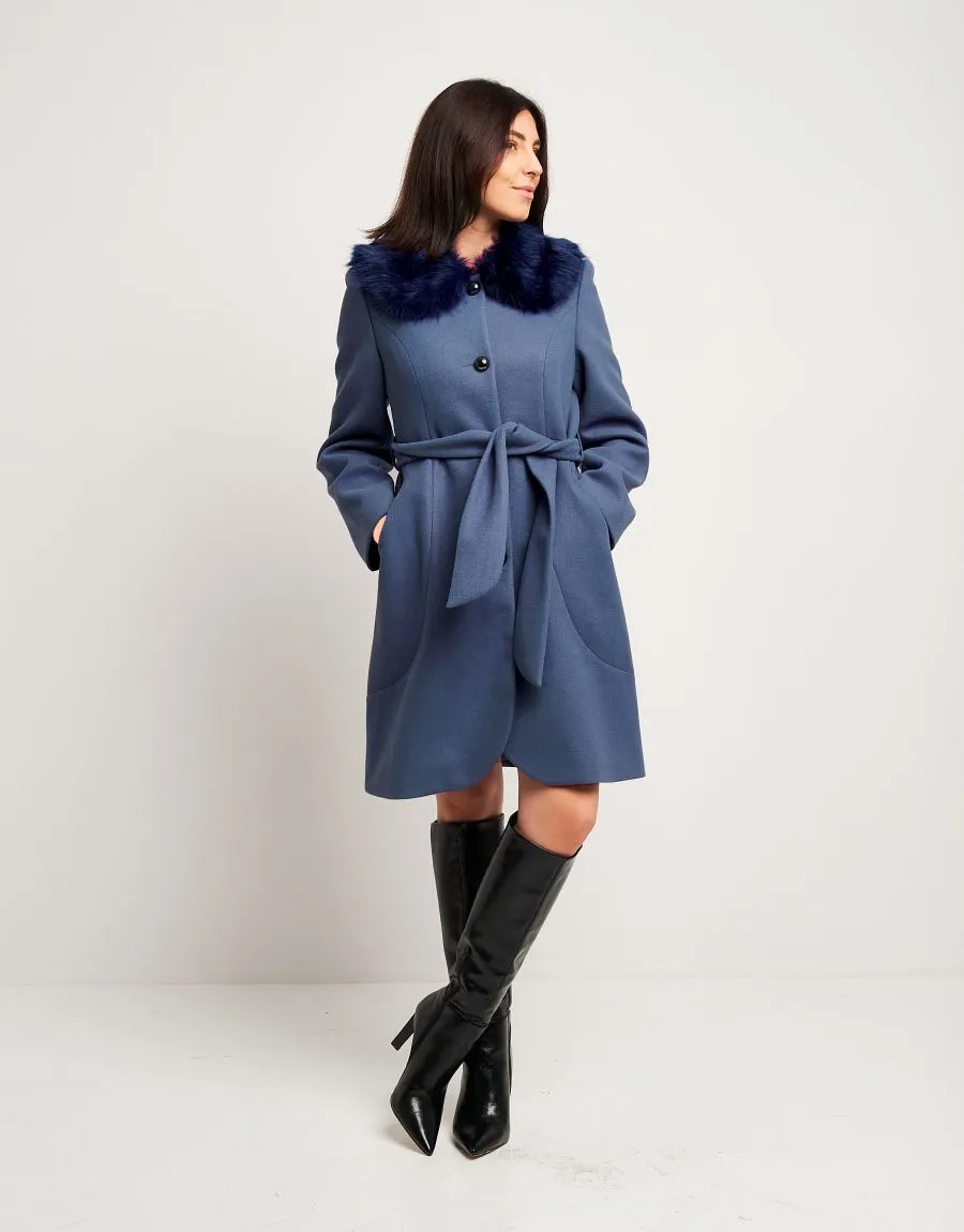 Cappotto con collo in ecopelliccia