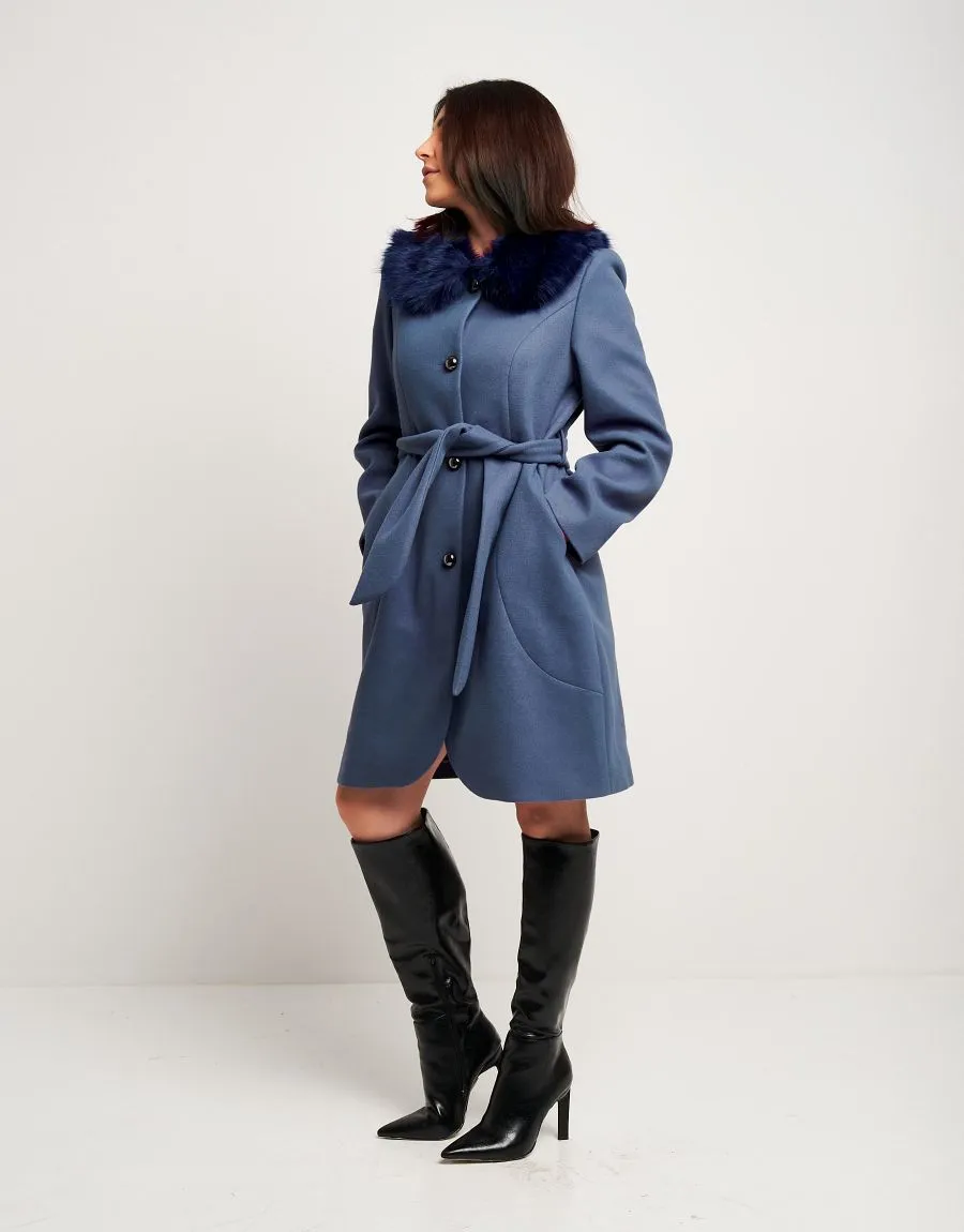 Cappotto con collo in ecopelliccia