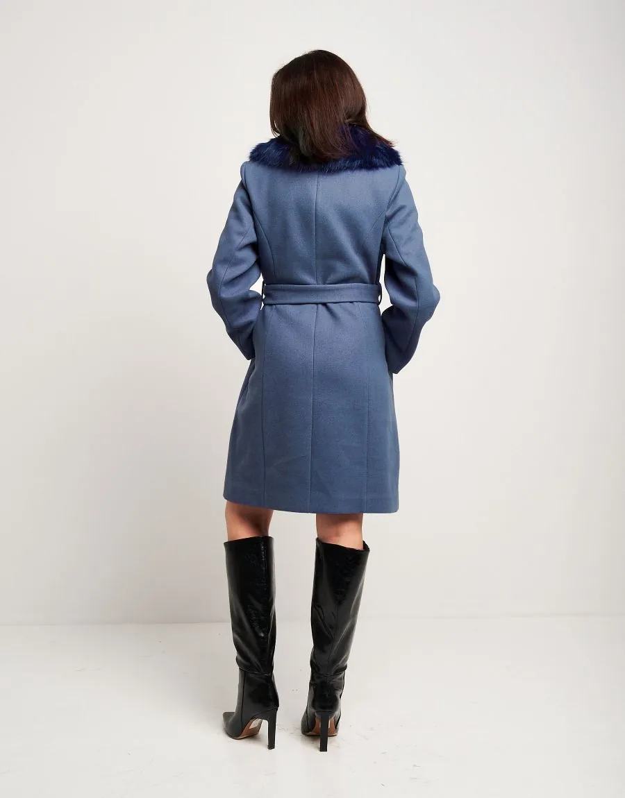 Cappotto con collo in ecopelliccia