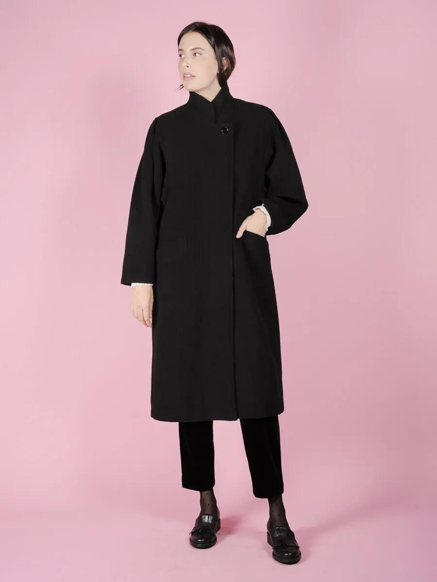 Cappotto lungo nero collo coreana