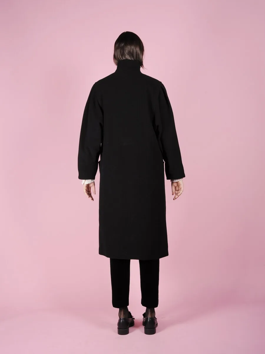 Cappotto lungo nero collo coreana