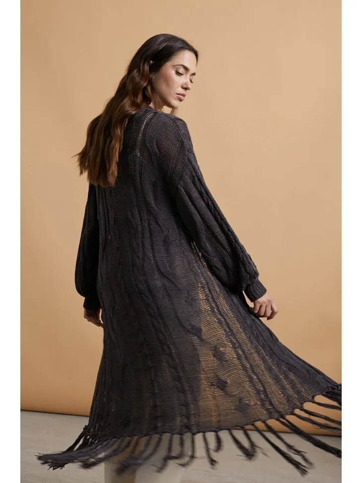 CARDIGAN LUNGO APERTO FRANGE