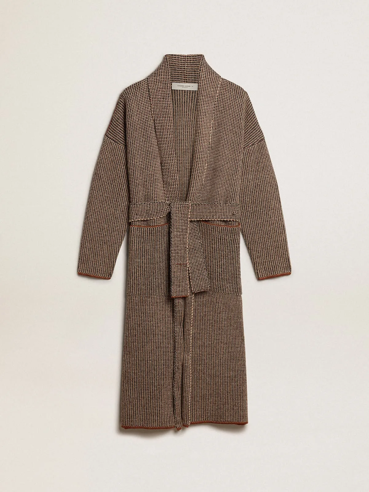 Cardigan lungo di colore marrone con cintura