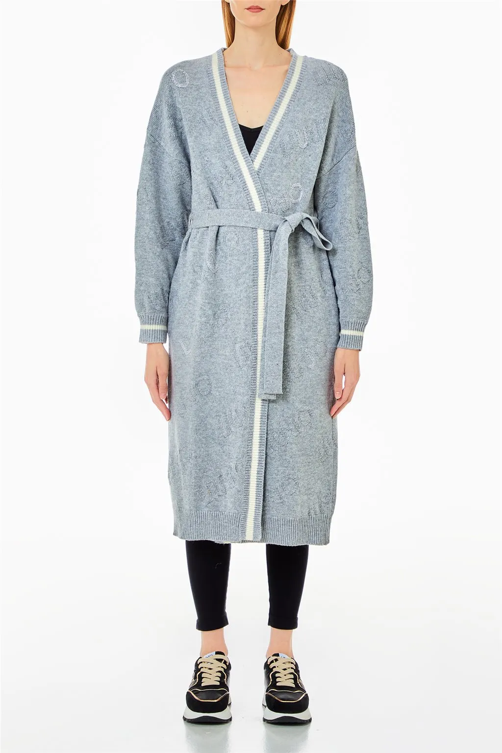 Cardigan lungo grigio da donna Liu Jo con cintura in misto lana 4216