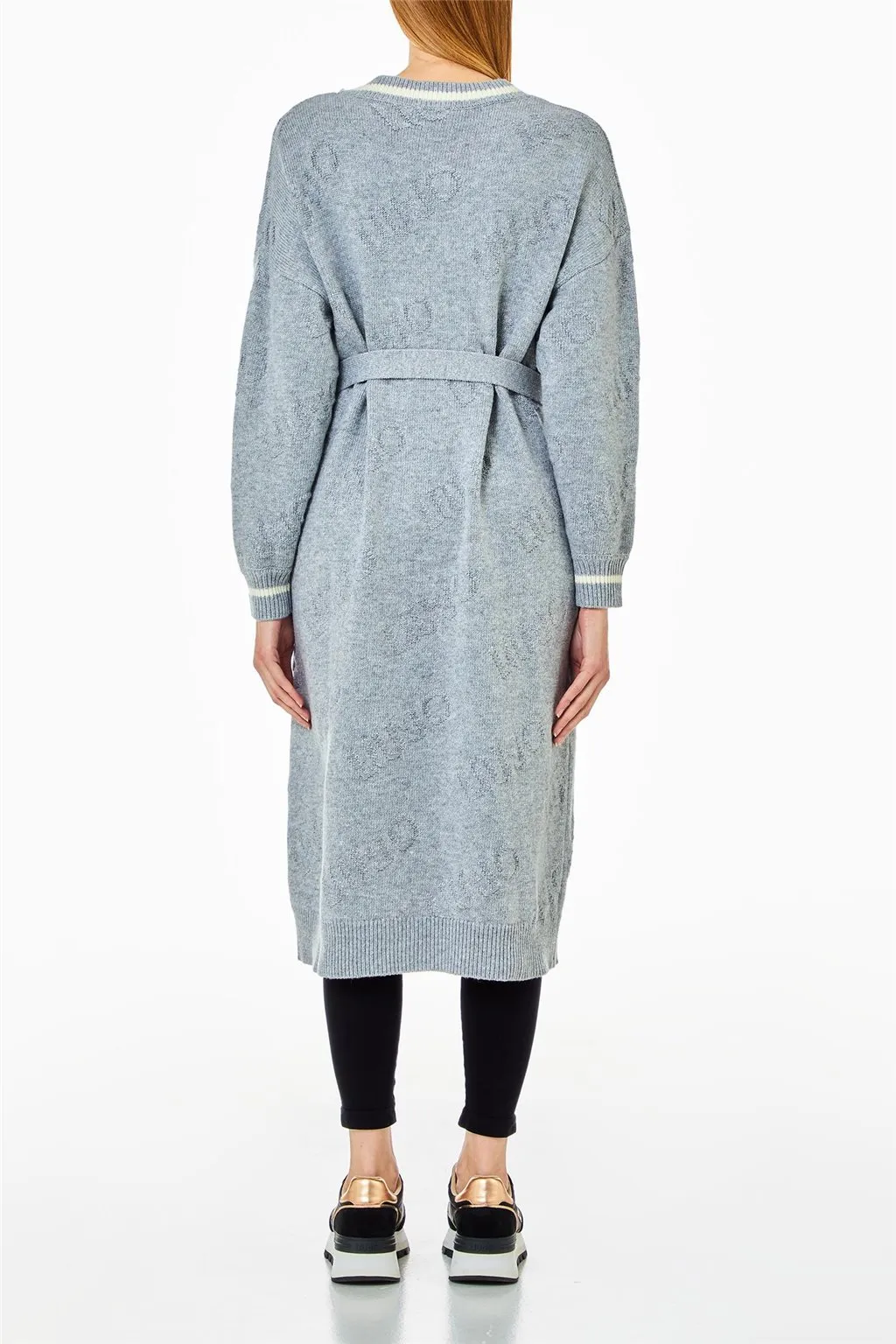 Cardigan lungo grigio da donna Liu Jo con cintura in misto lana 4216