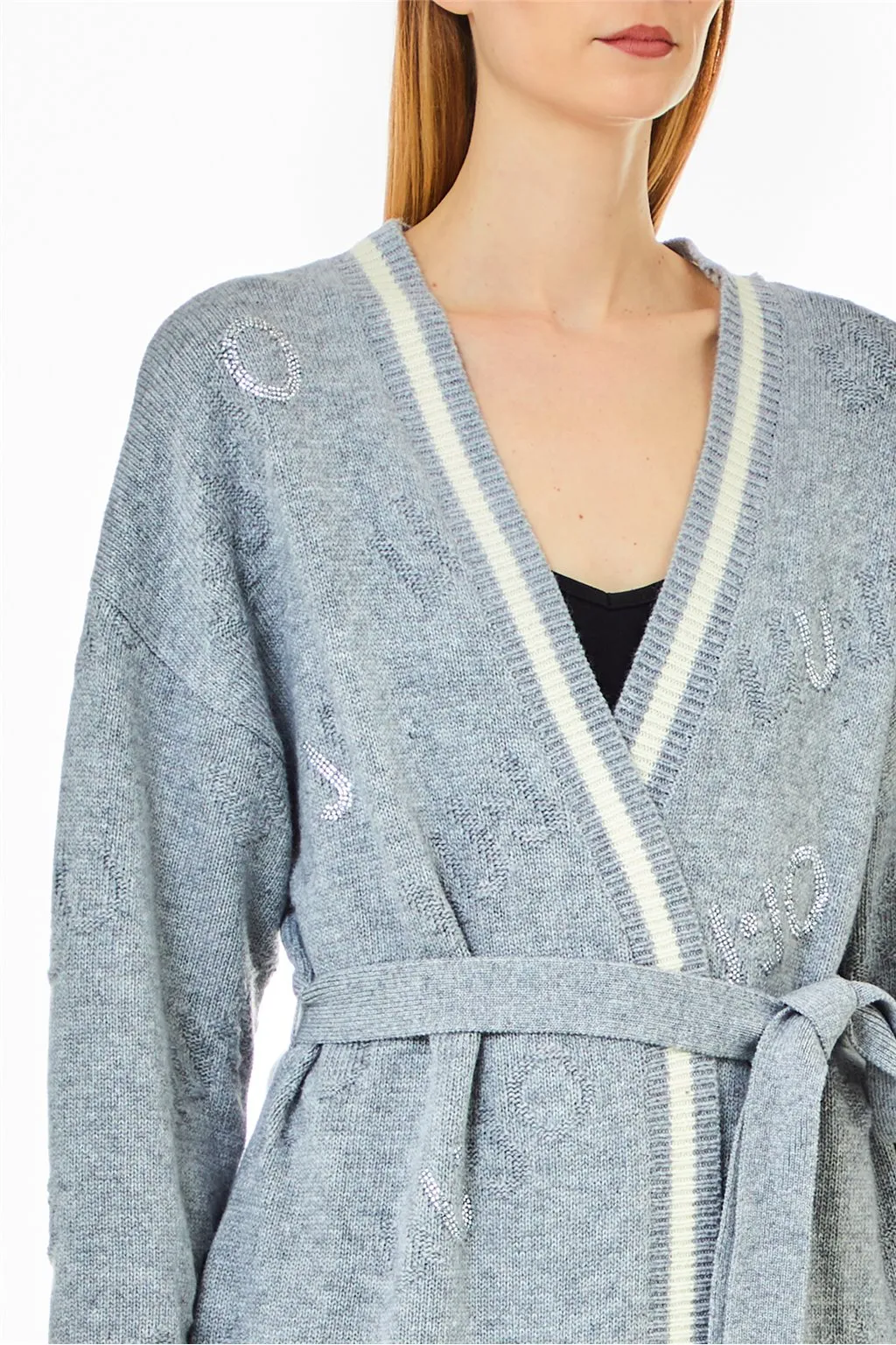 Cardigan lungo grigio da donna Liu Jo con cintura in misto lana 4216