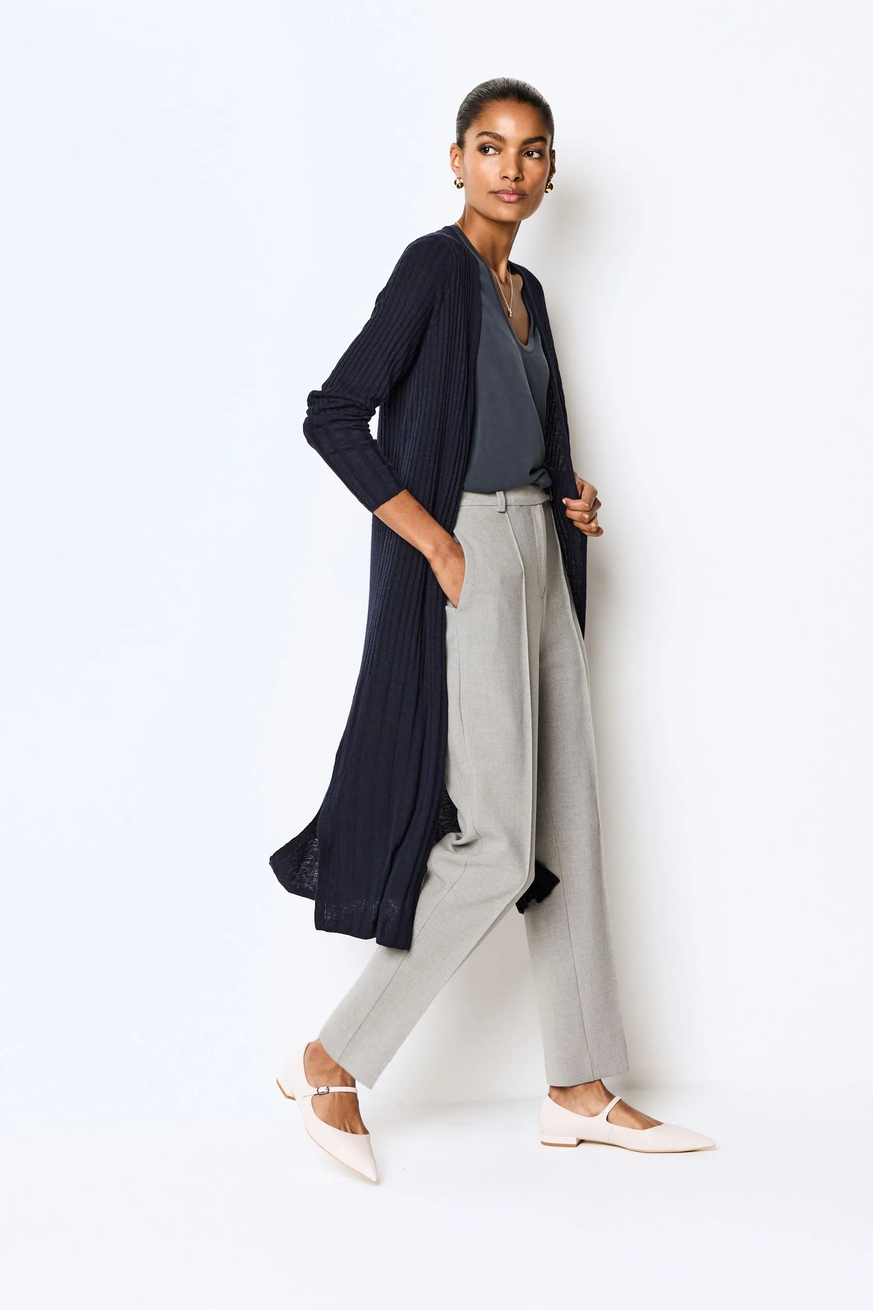 Cardigan lungo in lino a coste    
