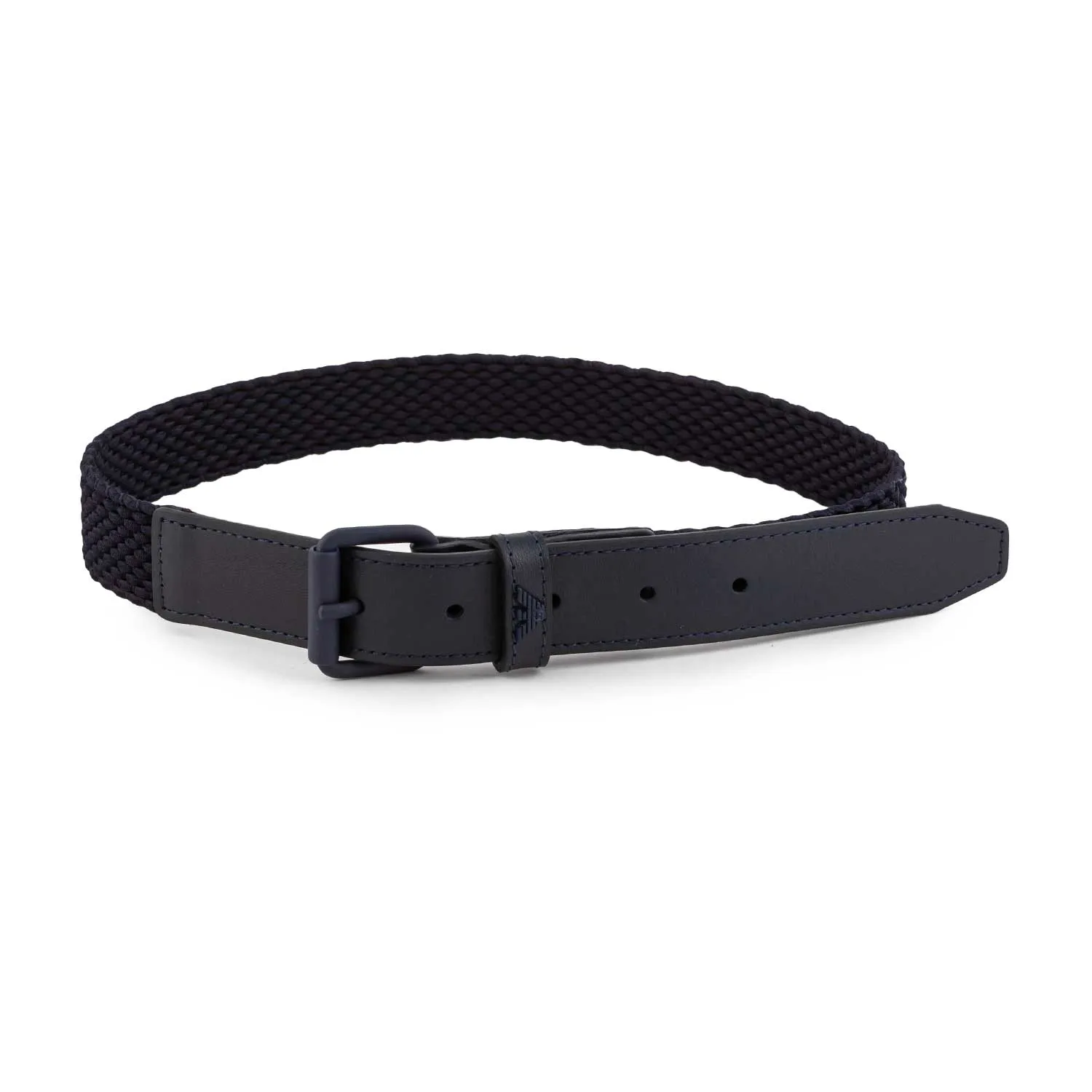 Cintura Blu Navy In Tessuto Intrecciato E Pelle
