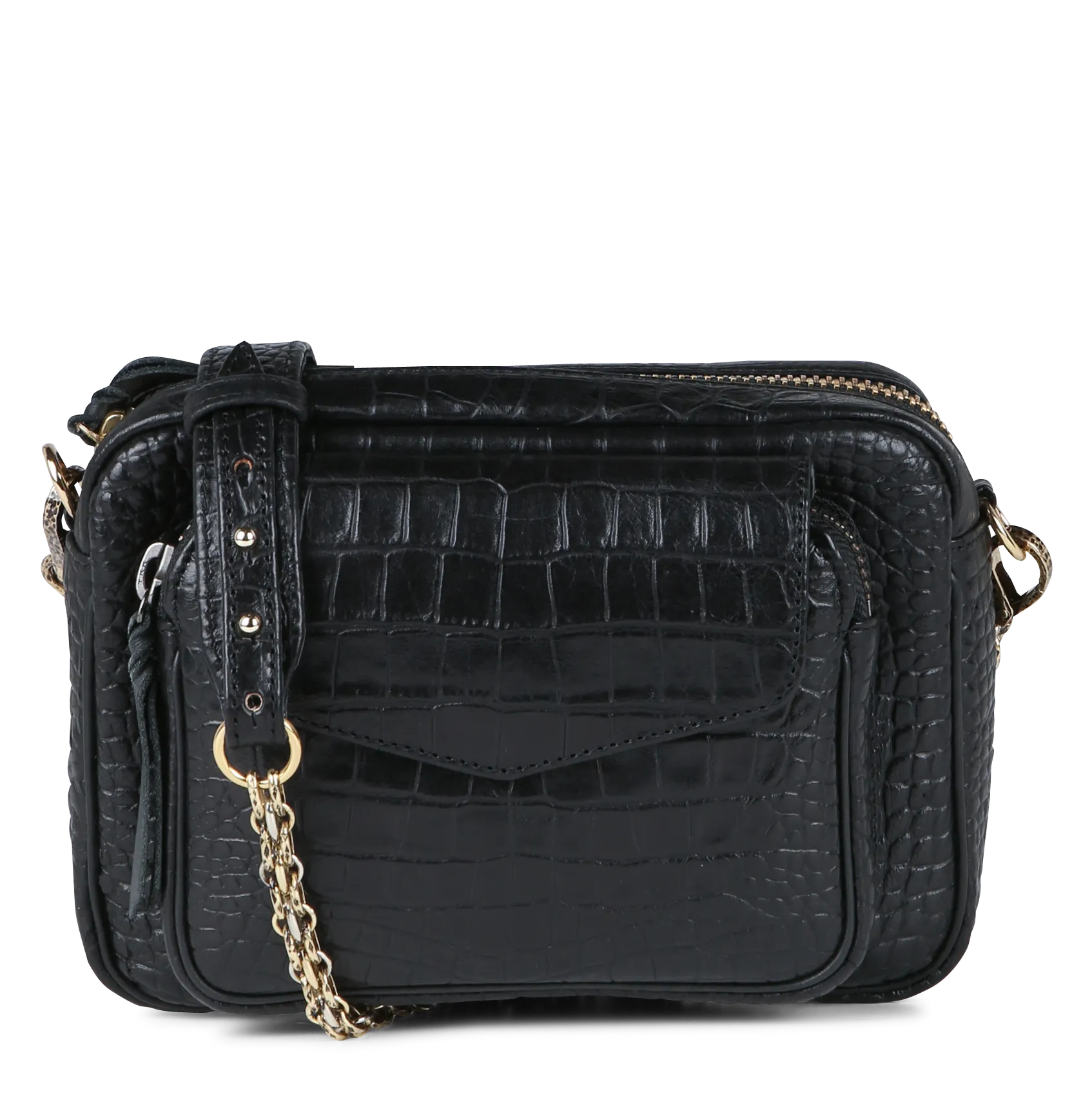  CLARIS VIROT   CHARLY - Borsa a tracolla in pelle goffrata coccodrillo | Nero