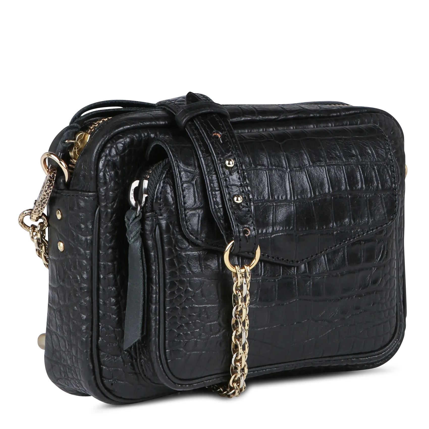  CLARIS VIROT   CHARLY - Borsa a tracolla in pelle goffrata coccodrillo | Nero