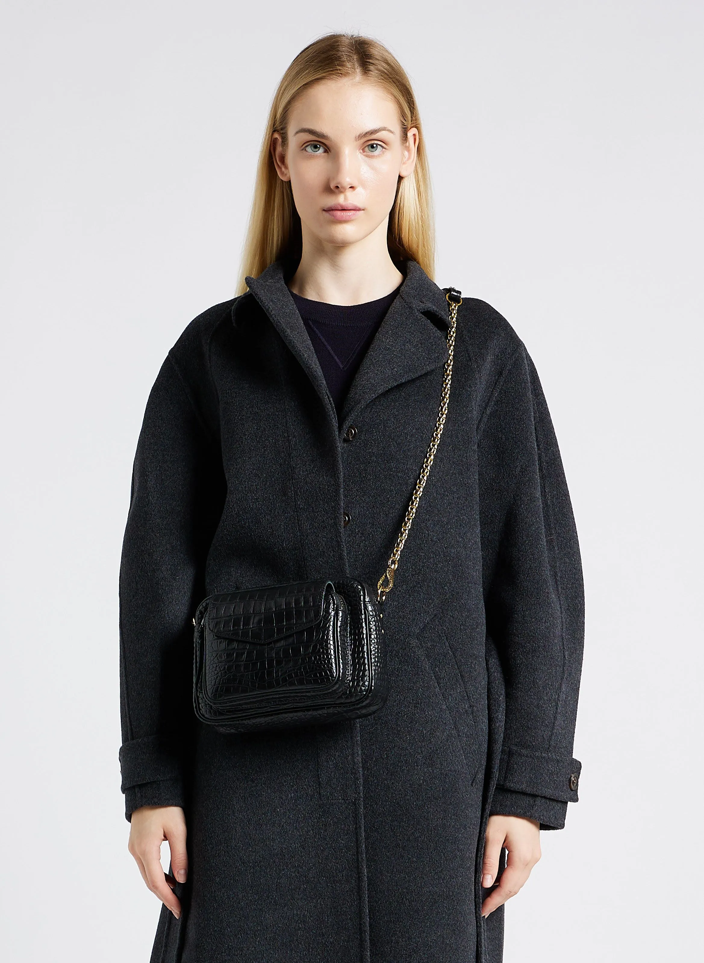  CLARIS VIROT   CHARLY - Borsa a tracolla in pelle goffrata coccodrillo | Nero